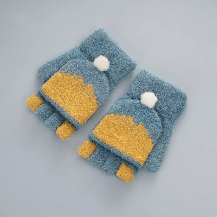 Warm Gloves In Autumn And Winter Student Half Finger Winter Gloves Knitted Open Finger Flip Mittens