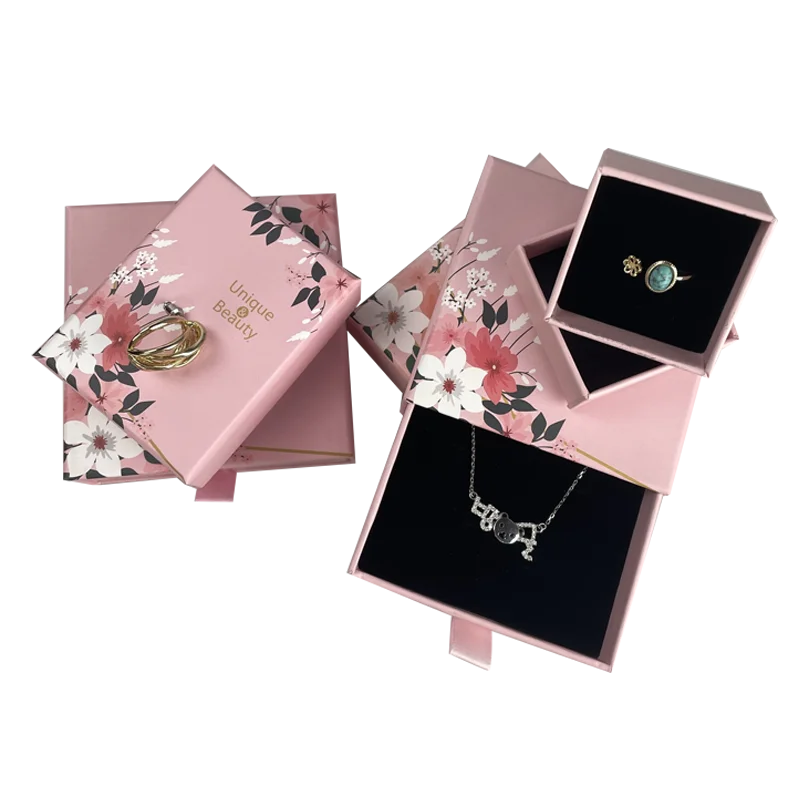 Personalized Custom Logo Cardboard Jewelry Gift Bag Paper Necklace Jewelry Box Ring Box With Lid Drawing Jewelry Packaging  Box