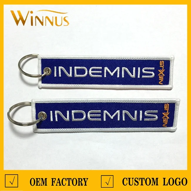 cheap promotion gift jeans bag embroidery logo key holder ring chain fabric tag custom embroidered keychain tag for clothing bag