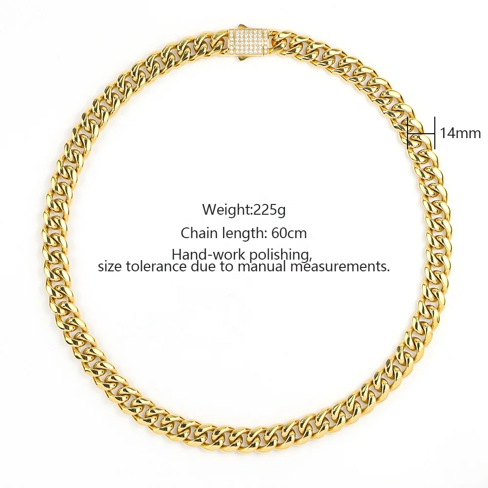 Hip Hop Wholesale 18K Gold Plated Stainless Steel Necklace Chain Jewelry Stainless Steel Cuban Chain For Men