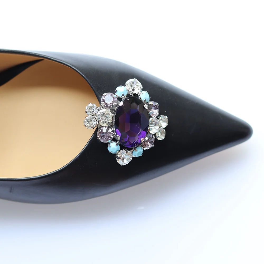 Jewelry Purple Glass Rhinestones Buckle Shoe Parts & Accessories Clips Accessories Gemstone Shoe Clip for Bridal
