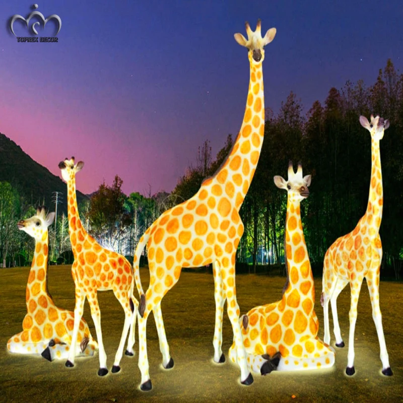 2020 new year theme park decorations led lighted fiberglass animals giraffe elephant deer statue for sale