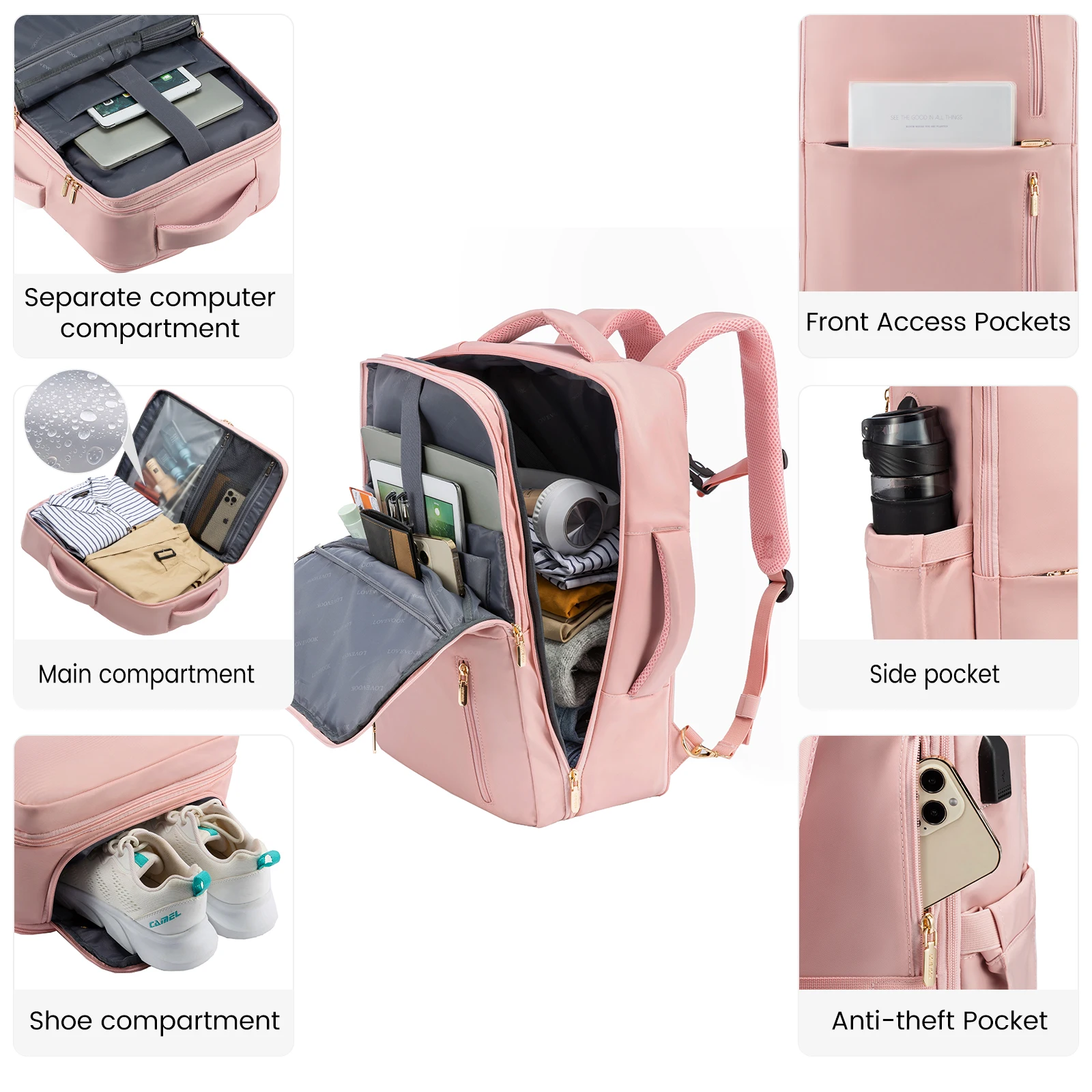 High Quality Travel Backpack with 6 packing cubes large Laptop Bag Luggage Suitcase with USB Port Outdoor Travel Backpack Unisex