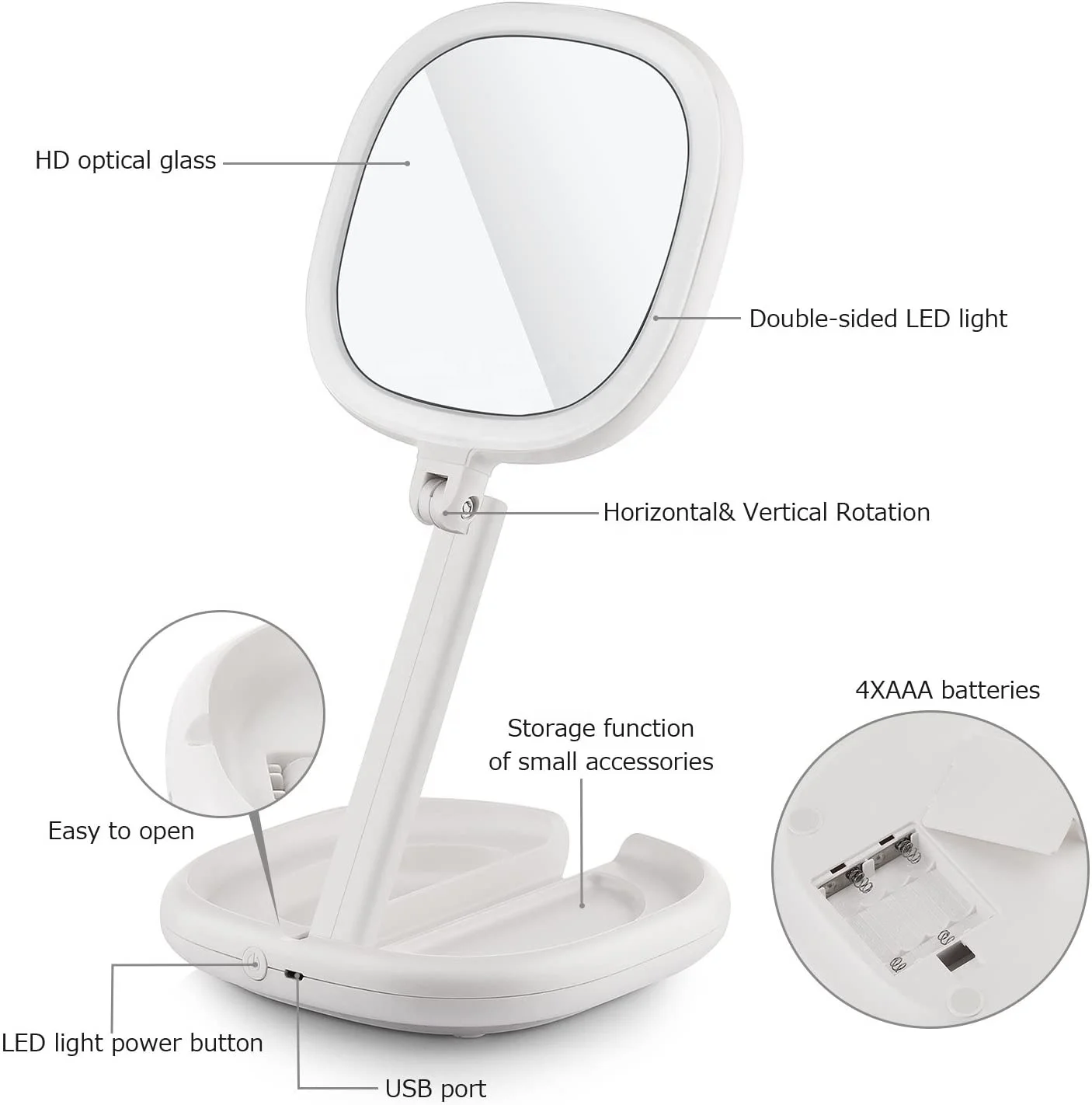 Vanity mirror with light, height adjustable,  led Travel Folding Compact Mirror 1/7 times