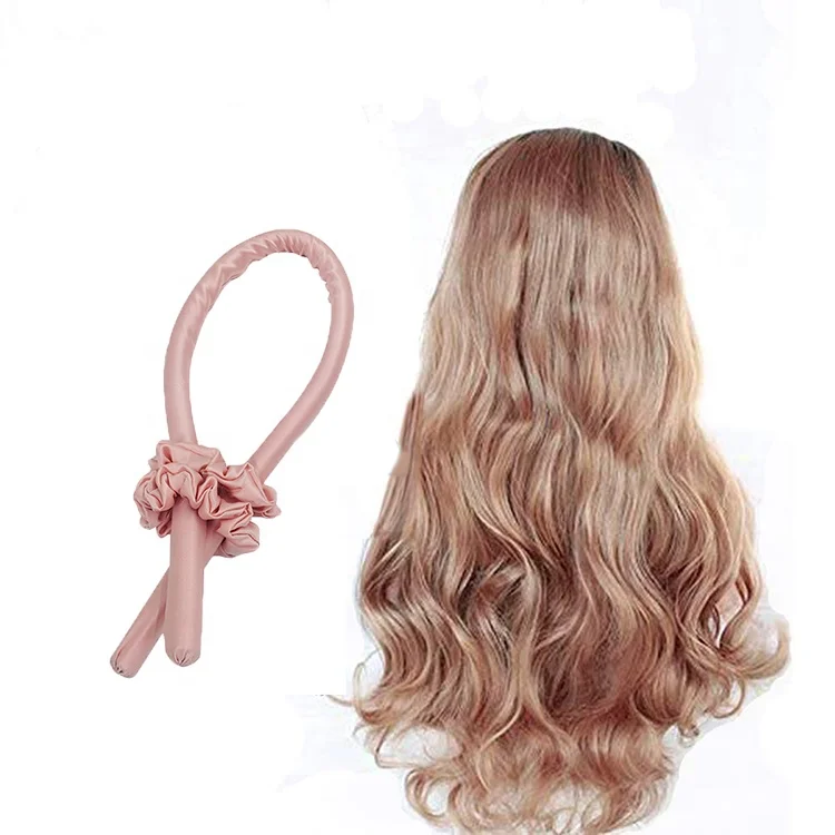 Europe America style 2.5cm width heat free silk curling ribbon set pink silk hair curler for curling hair