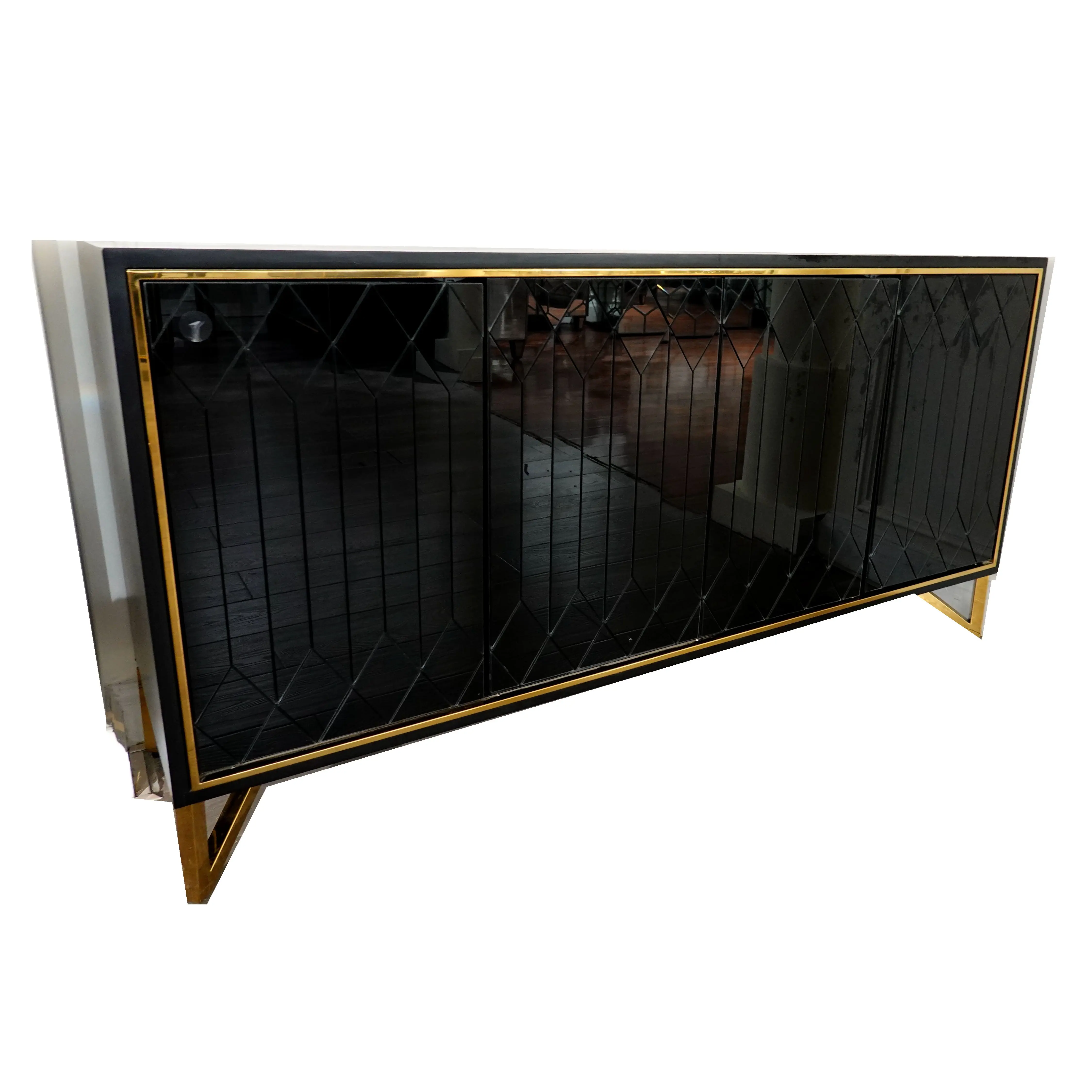 Guanye Hotsale Modern Sideboard Concise Style Wooden Furniture Black Mirror Sideboard Buffet Cabinet