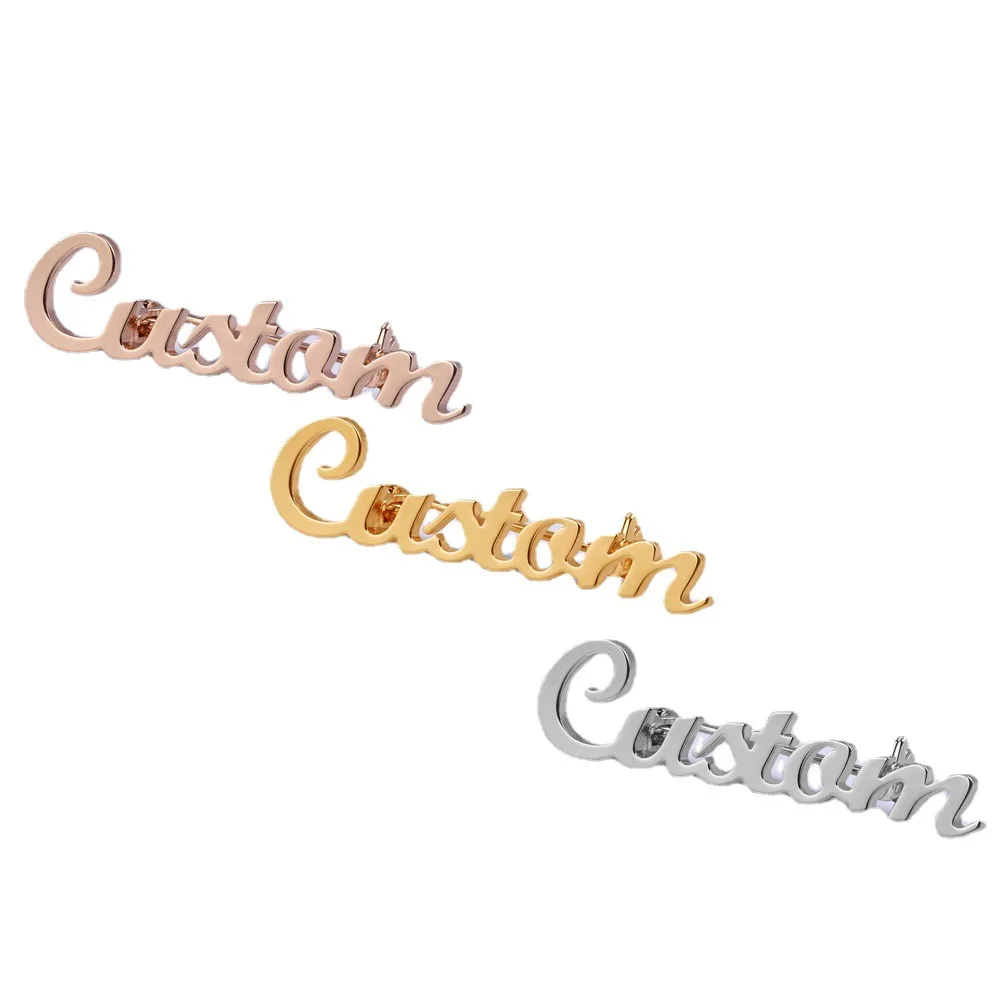 High quality custom name plate hollow metal badge tags lapel pin badges brooch designing enamel pin name