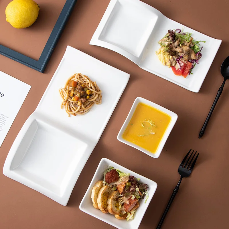 New Ceramic Dinner Plate Cold Dishes Dessert Salad Sushi Bread Snacks Serving Tray With Sauce Ketchup Bowl Restaurant Tableware