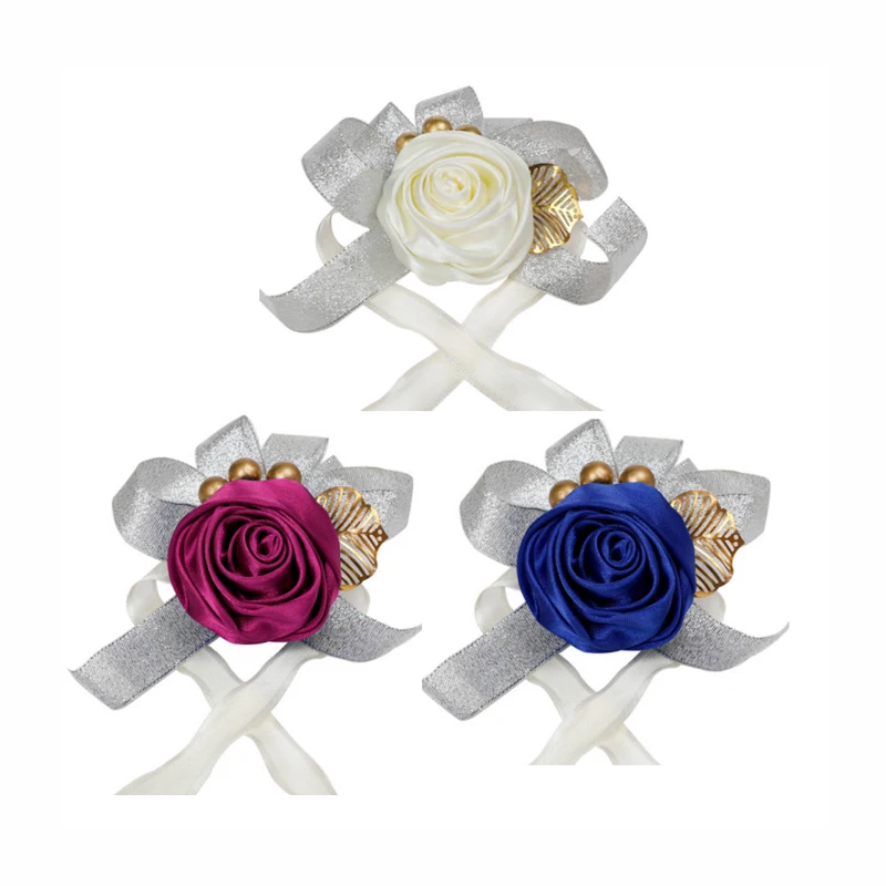 KS-286 Wedding Ribbon Wrist Corsage for Bride Bridesmaid Hand Flower for Party Prom Wedding Festival