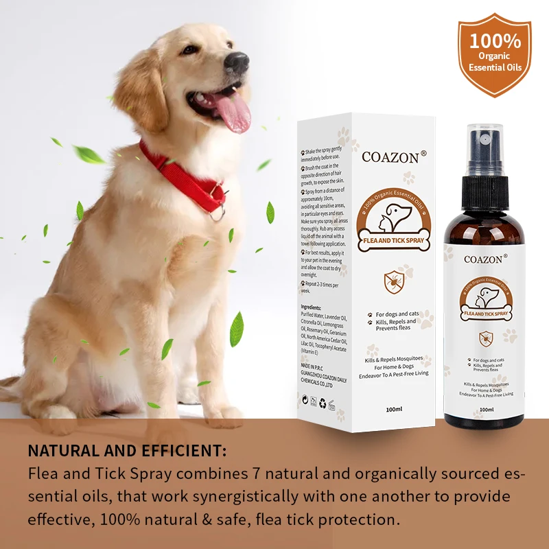 Natural Essential Oils Best Pet Flea Spray Tick Killer, Control, Prevention, Treatment for home dogs and cats