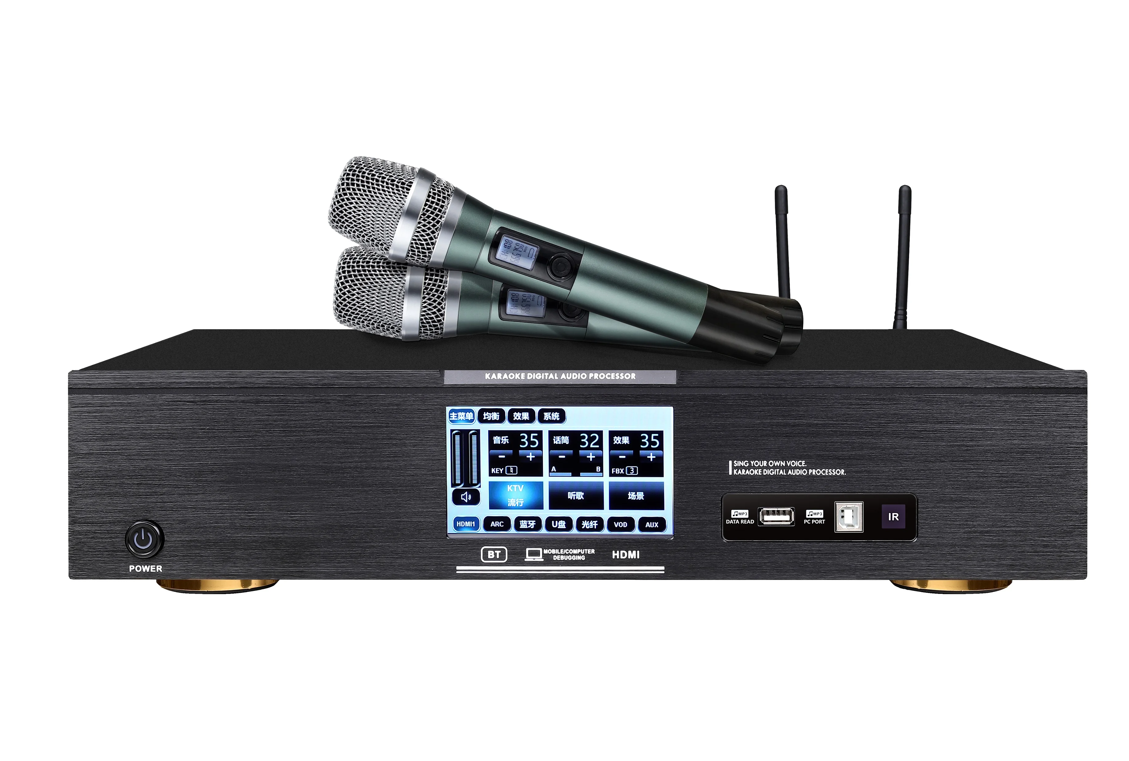 Convenient 400W entertainment amplifier with digital + analog microphone effects