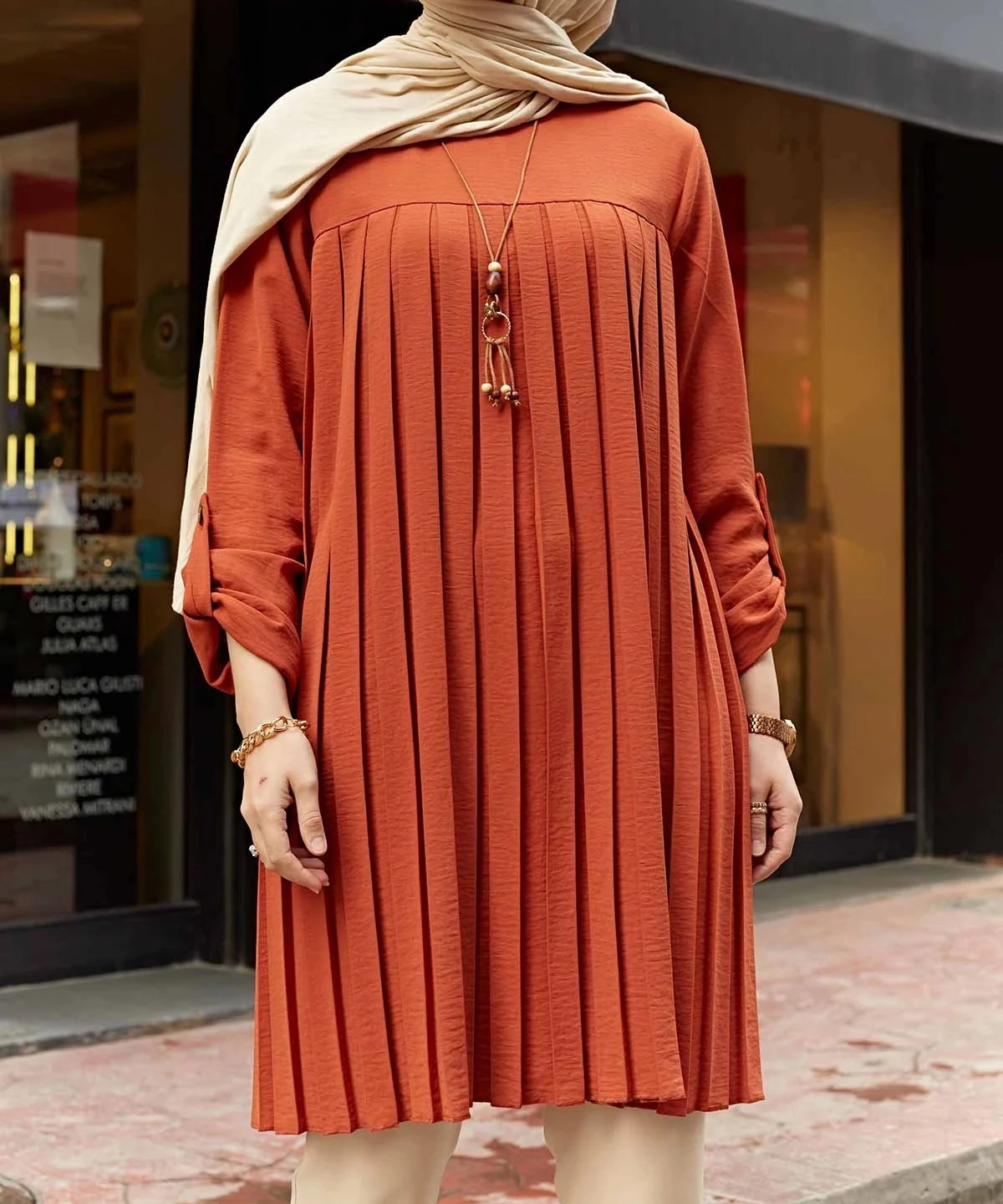 Wholesale Lady Summer Long Sleeve Chiffon Pleated Solid Shirt Dubai Turkey Abaya Blusas Casual Long Tops Women Muslim Blouse