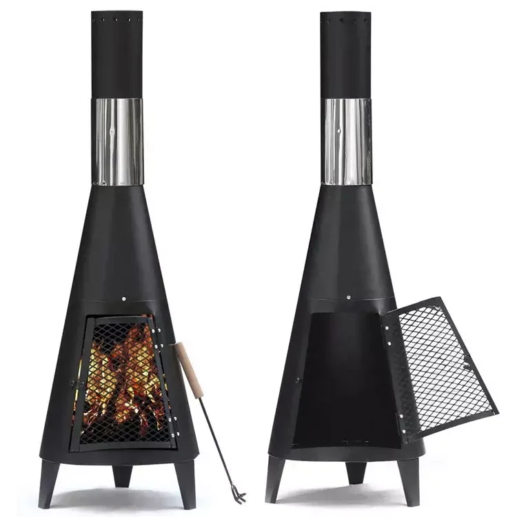 YOHO Hot Sale Fireplace With Chimeneas For Outdoor Patio Garden Steel Chimneys With Log Grate