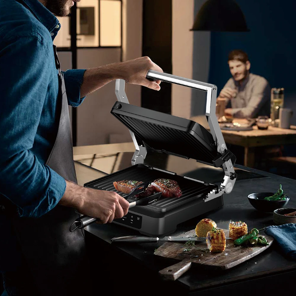 Бытовой съемный контактный гриль с контролем температуры антипригарный бездымный пресс-гриль умный электрический