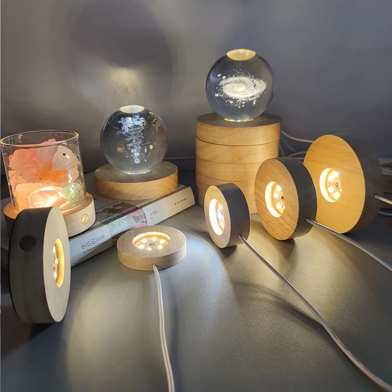 Round 3d acrylic led light lamp Base  RGB Colors Wooden Table lamp base with remote control