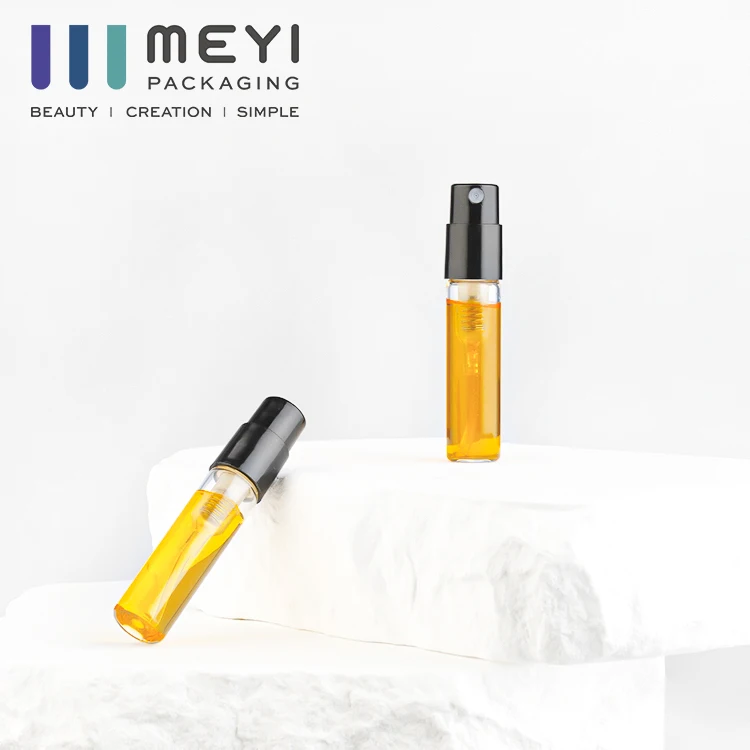 Custom logo print perfume test spray bottle 1.5ml 2ml 3ml mini black sample perfume vials bottles