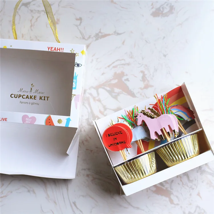 Party Supplies 24pcs Grease Proof Cake Tray And Cupcake Topper With Box Package