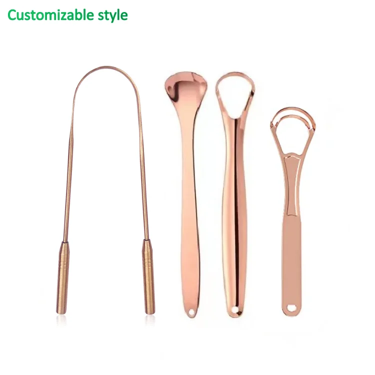 Tongue Scraper kit Personalized customized style material Cleaner metal Blunt Edges Flexible Handle Copper Tongue Scraper