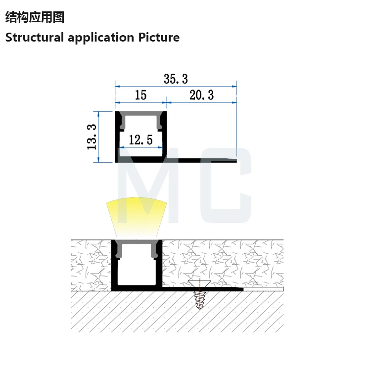 15*13 unilateral plasterboard aluminum fittings edge led light strip aluminum processing plasterboard led light aluminum profile