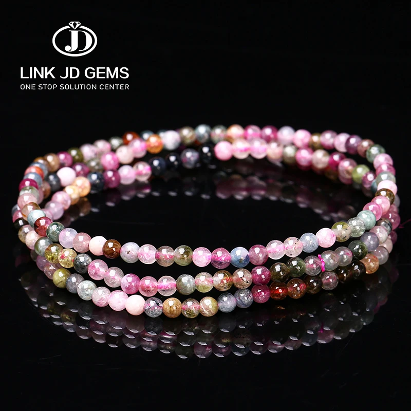 High Quality Natural Gemstone Bracelet Raw Beads Bracelets Natural Muti Color Tourmaline Triple Layer Bracelet