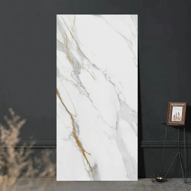 Room Restaurant Big Slab White Marble Wall Glazed Polished Porcelain Tiles 1200x2400 Sintered Stone Carreaux Maison De Sol