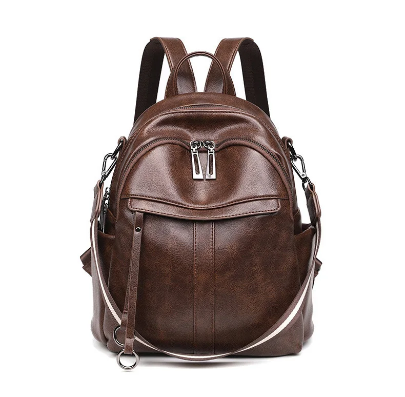 2020 Fashion Multi-functional  Bag Retro oil wax leather new anti-theft backpack women