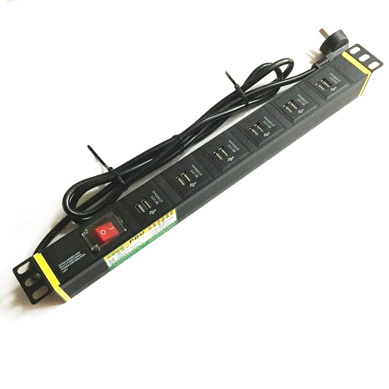 High quality 19 inch 1U 2.1A 5V Rack Mount 12 Ways Power Distribution Unit DC USB PDU