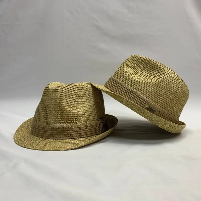 OEM Factory Fashion Hollow Sombreros De Paja Wide Brim Boater Caps Custom Straw Fedora Panama Hat With Rib Stripe Band