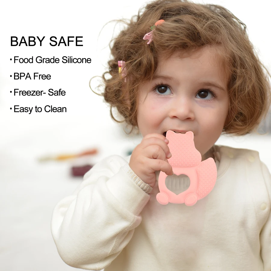 Easy To Grip Squirrel Shape Baby Teethers Chewable Funny Baby Teether Gift Silicone Giraffe Teething Toy