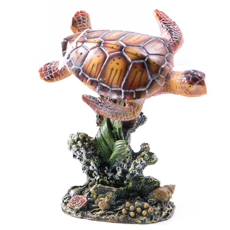 Resin fish and turtles design fish tank decoration, unique swimming sea turtle aquarium decor ornaments