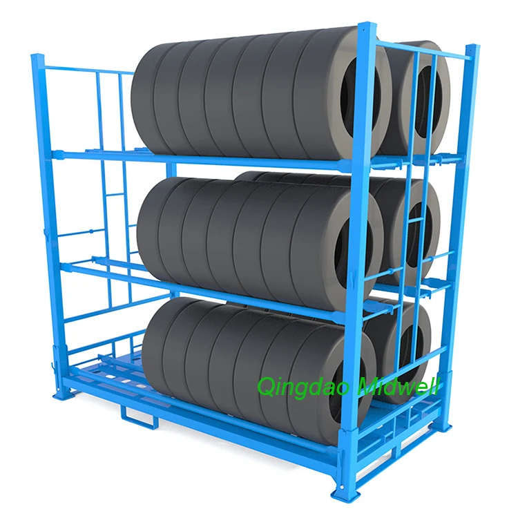 Stable steel powder coating welded detachable folding cheap warehouse stacking auto storage tire rack