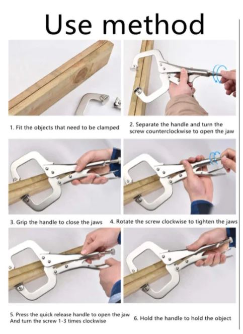 Heavy duty Welding clamps C type clamp muti functional locking pliers with round nose and soft handle