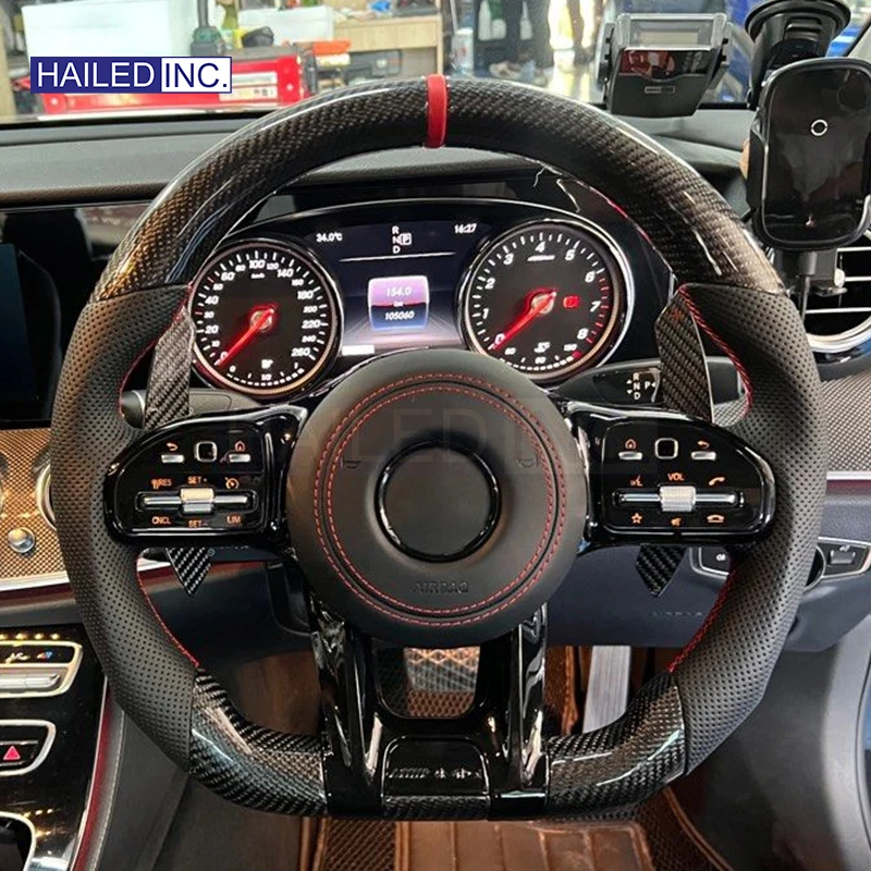 HAILED Custom Volante Glossy Black Carbon Steering Wheel for Mercedes Benz W204 W205 W207 W211 W212 W213 W221 W222 CLS C63 GT