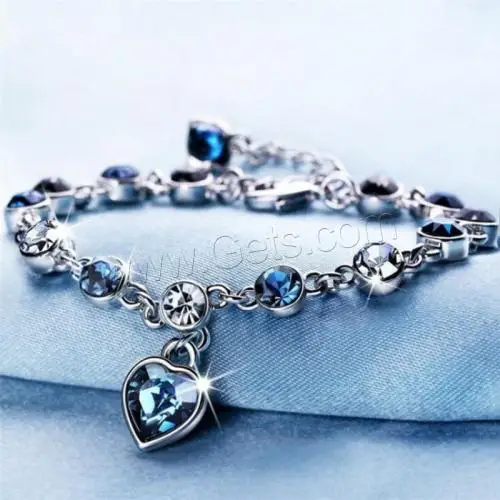 silver color plated Heart Austrian Crystal jewelry Bracelets for woman Zinc Alloy with 5cm extender chain & rhinestone 1653966