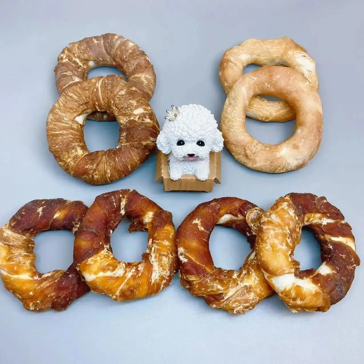 Собака из воловьей кожи Цыпленок утка пончики для маленьких и средних собак молярная палочка большие закуски оптовая продажа