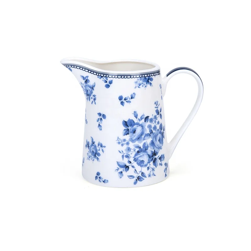 Vintage blue rose customized decorative white and blue drinkware teapot tea set for Gift