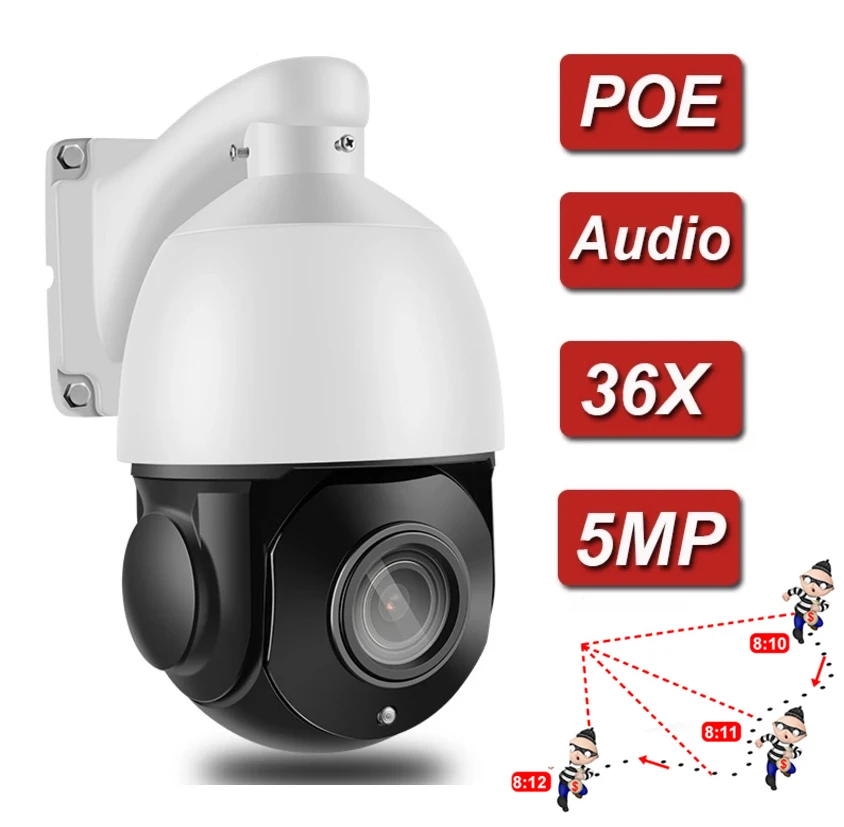 IMPORX 5MP 36X ZOOM POE IP66 Outdoor Auto Tracking PTZ Camera Humanoid Person Motion Detection H.265 IP Camera Two Way Audio
