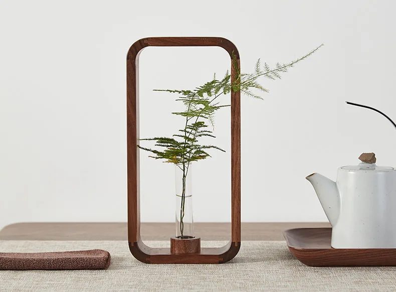 INS Style Light Luxury Black Walnut Wooden Vase Home Decor Table Top Hydroponic Furnishings Nordic Decoration Wood Crafts