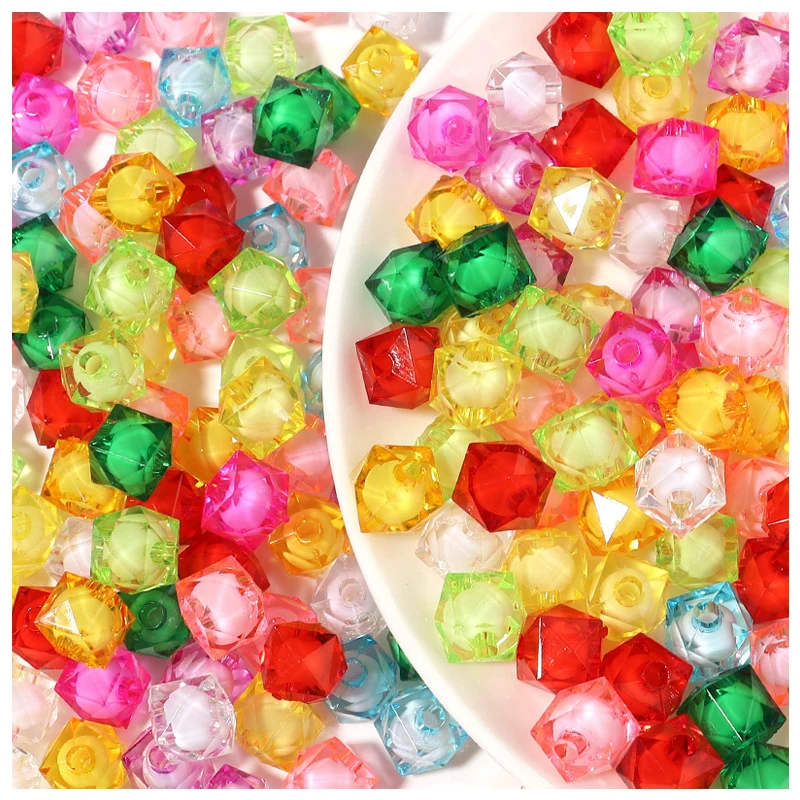 SOJI Wholesale 8 10 12mm Transparent Acrylic Faceted Beads Cube Loose Spacer Beads Square Acrylic Beads For Jewelry Making