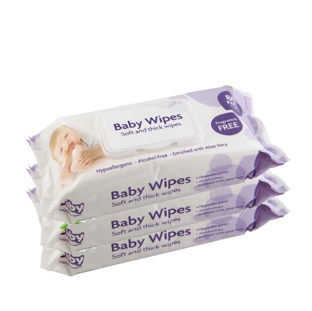99% Aqua Pure Water Hypoallergenic Unscented Biodegradable Cotton Hands and Mouth Sensitive Wholesale Baby Diaper Wipes