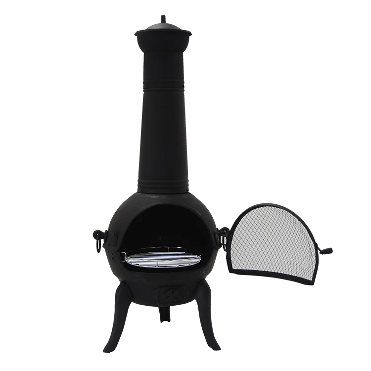 Garden antique crafted cast iron chiminea with steel flue