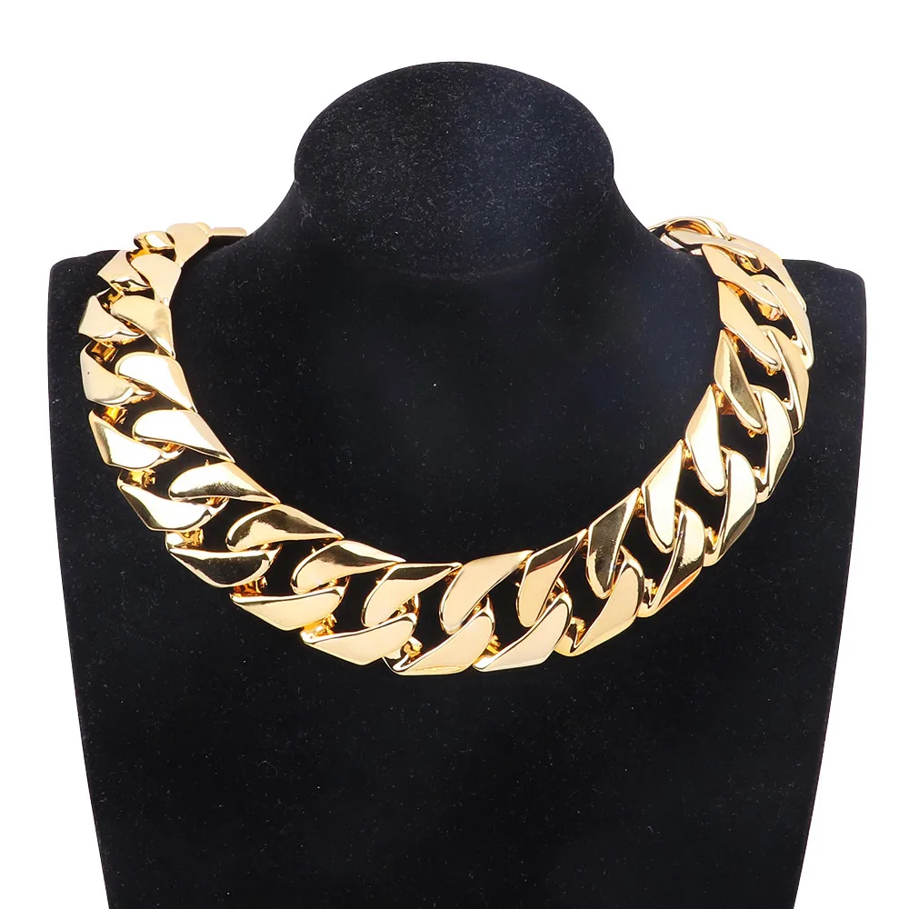 Personalized Hip Hop Chokers Punk Men Miami Necklace Gold Silver Earrings Bracelet Cuban Necklace Set Women 2024 1 Piece Plastic