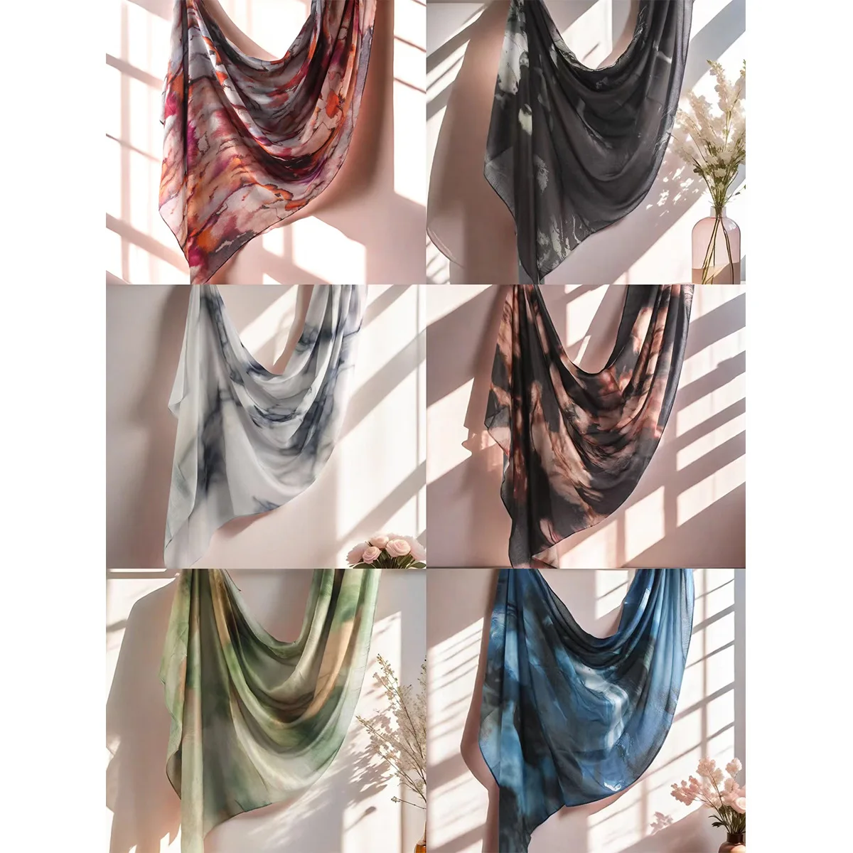 New Watercolor Painting Series Satin Polyester Cotton Watercolor Hijab Shawl  Ethnic 180*80 Muslim Arabic Printed Hijab Shawls