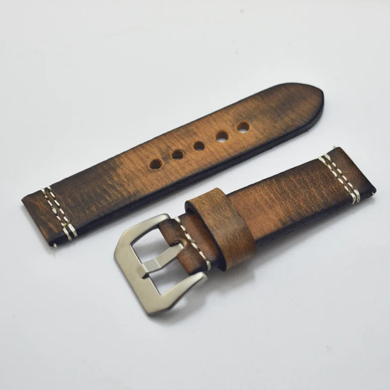 Hot sale sootiness color vegetable-tanned leather retro handmade strap bronze leather strap