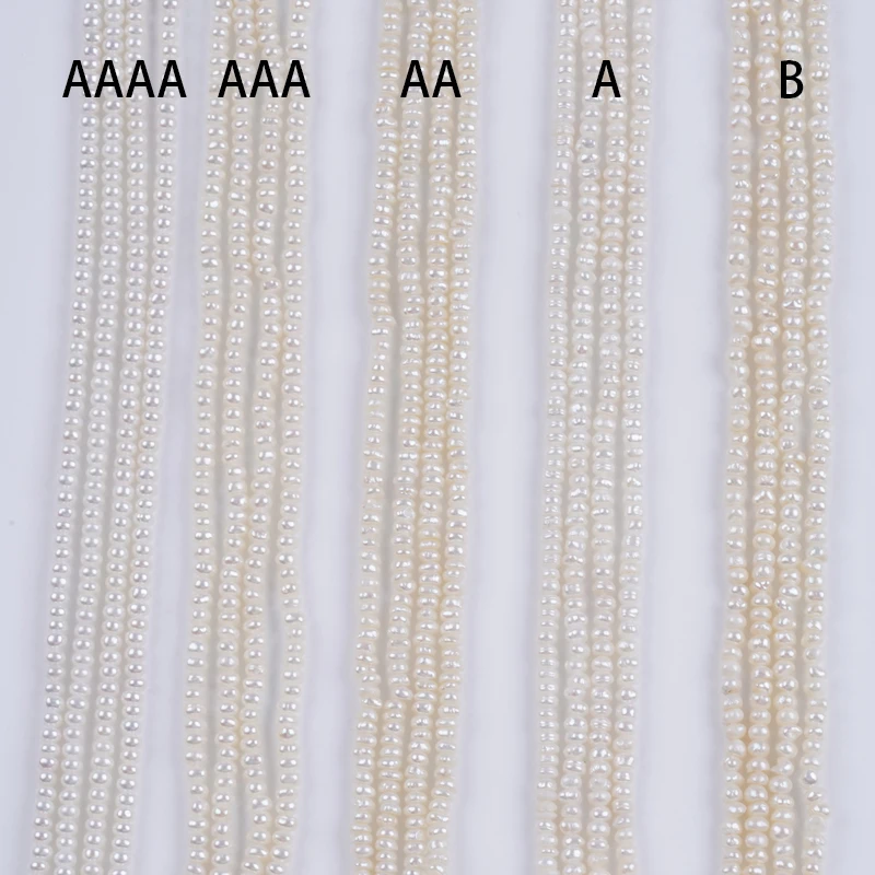 3.5-4mm AAAA AAA AA A B natural white loose beads real fresh water button pearl strand for jewelry making