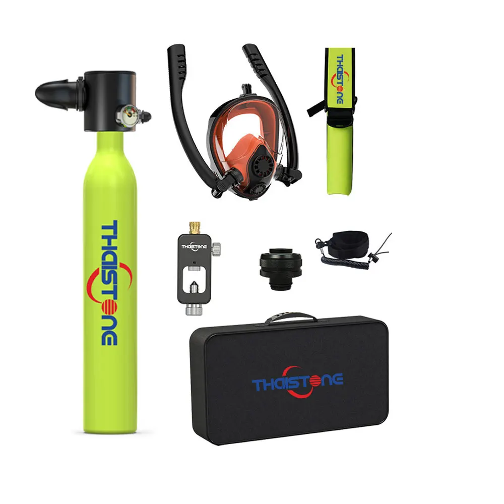 Mini Diving Oxygen Tank Underwater Snorkel Respirator 0.5L Scuba Diving Tank Equipment with Mask Full Face Two Tubes