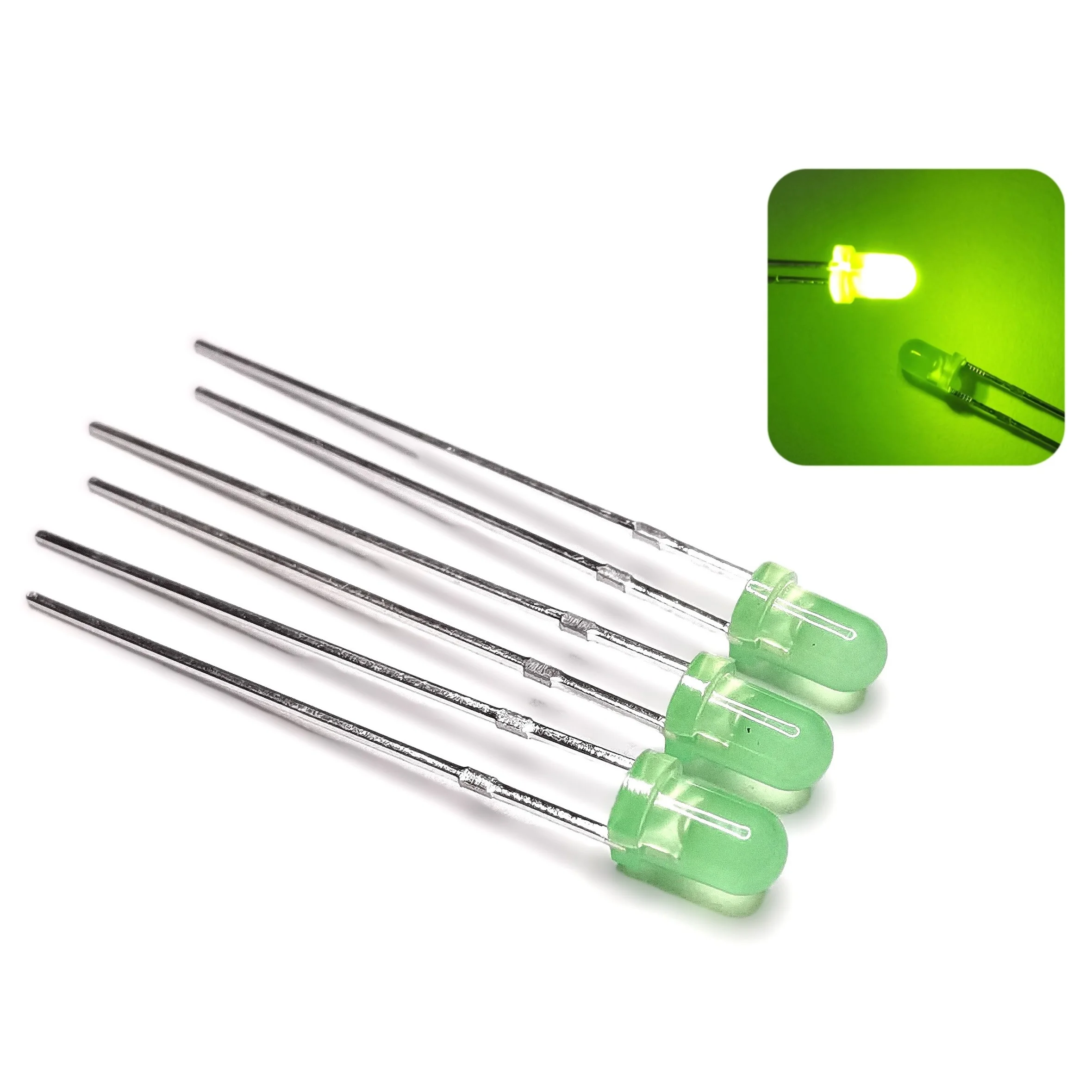 Factory Supply 3mm Yellow Green Light Emitting Diode Round Shape 573nm Diffused Lens LED Diode