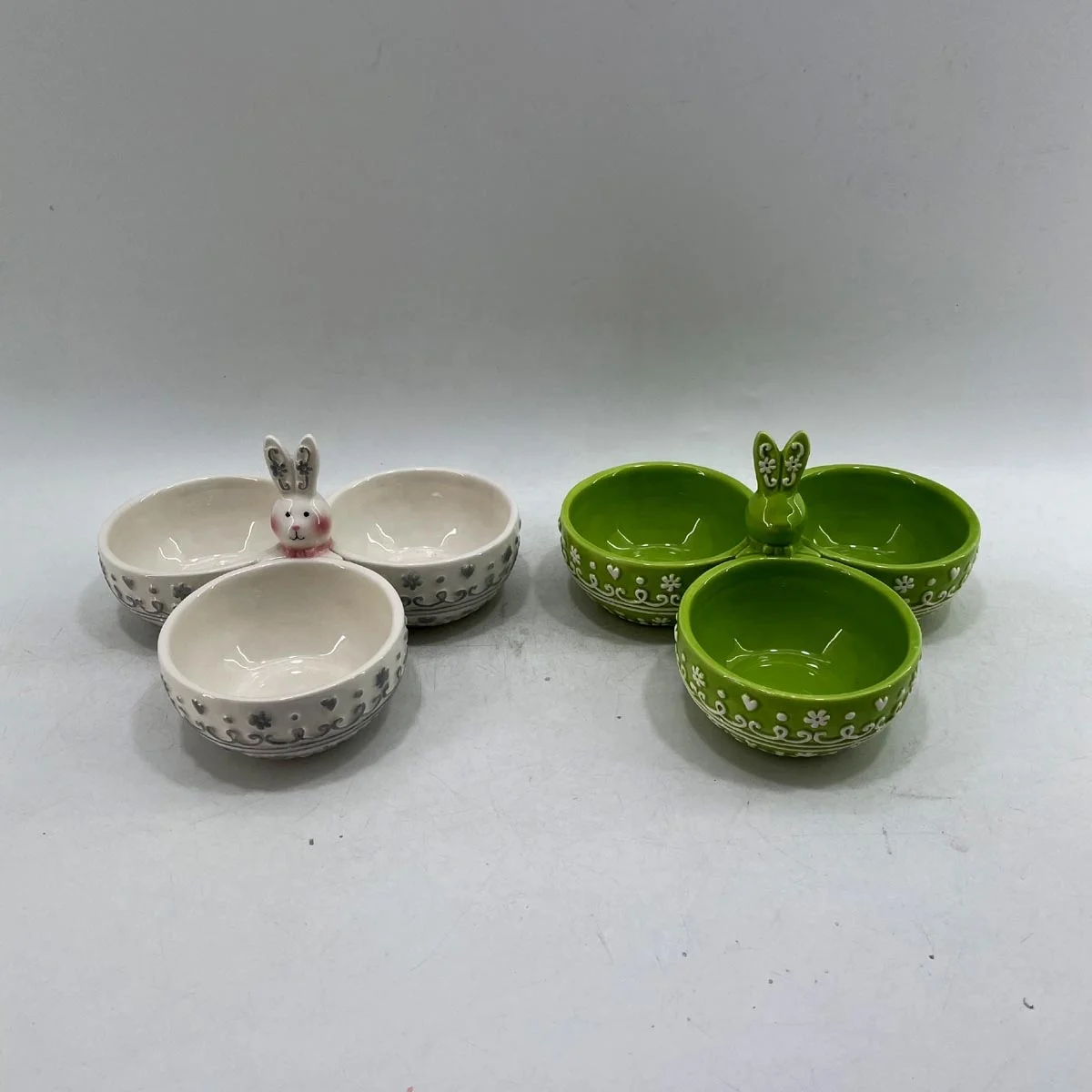 Hand painted ceramic football shaped candy bowl with dog handle