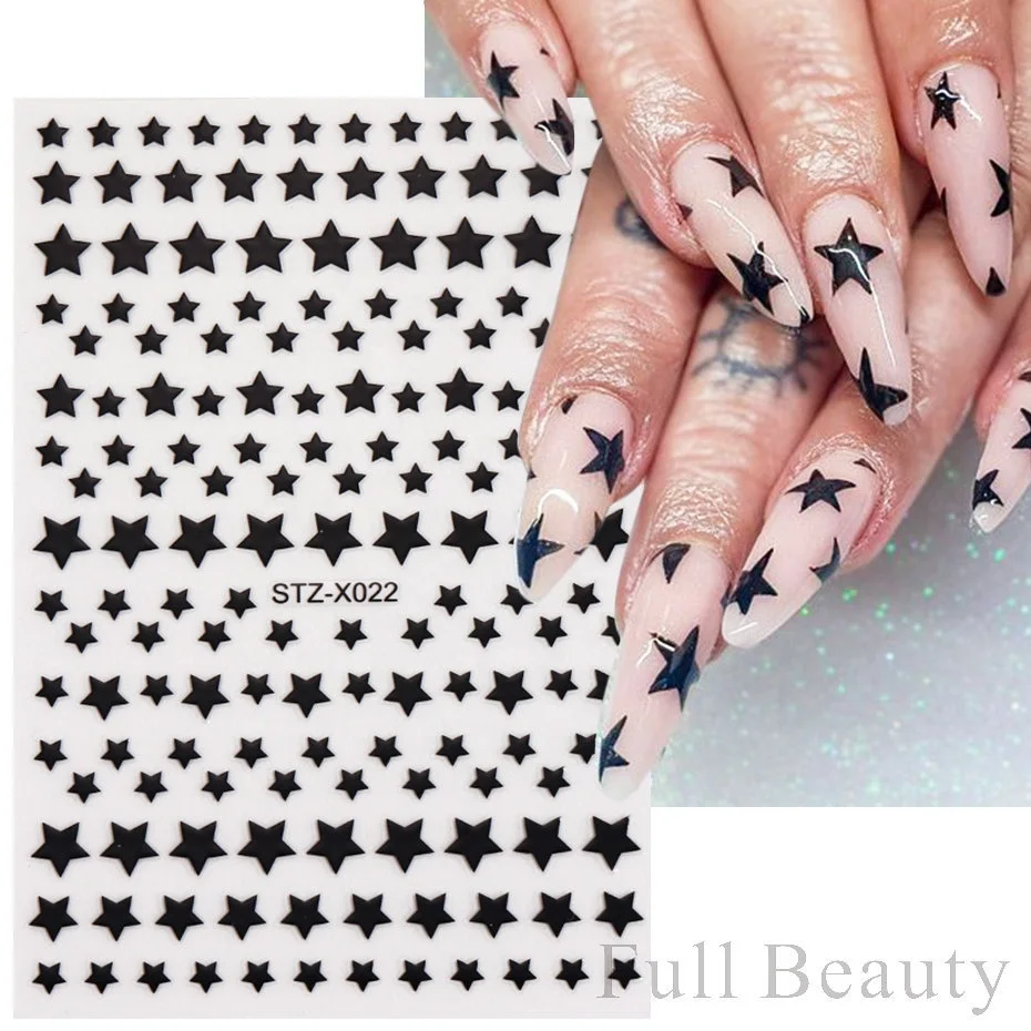 Wholesale New Design 3D Holographic Stickers Decal for Nail Art Decorations DIY Black Gold Star Nail stickers