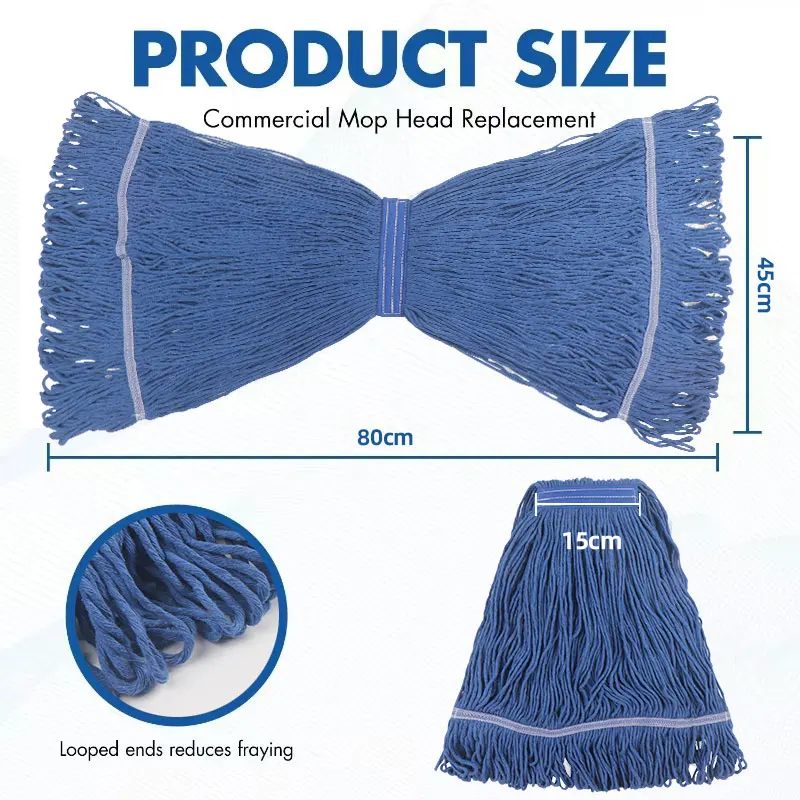Heavy Duty Mop Head Commercial Replacement for General and Floor Cleaning Wet Industrial Cotton Looped End String